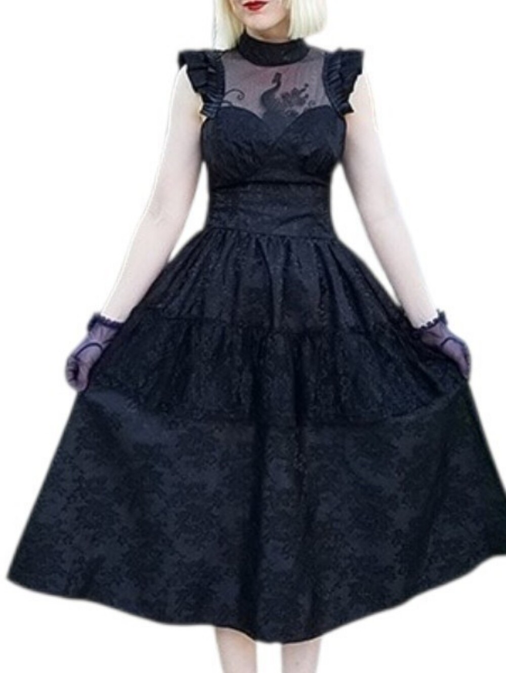 Belle Poque Steampunk Black Lace Tiered Ruffle Dress Whimsigoth Vampire Small